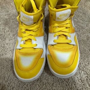 Nike Women’s Yellow and White Sneakers Spray Paint| Court Force|